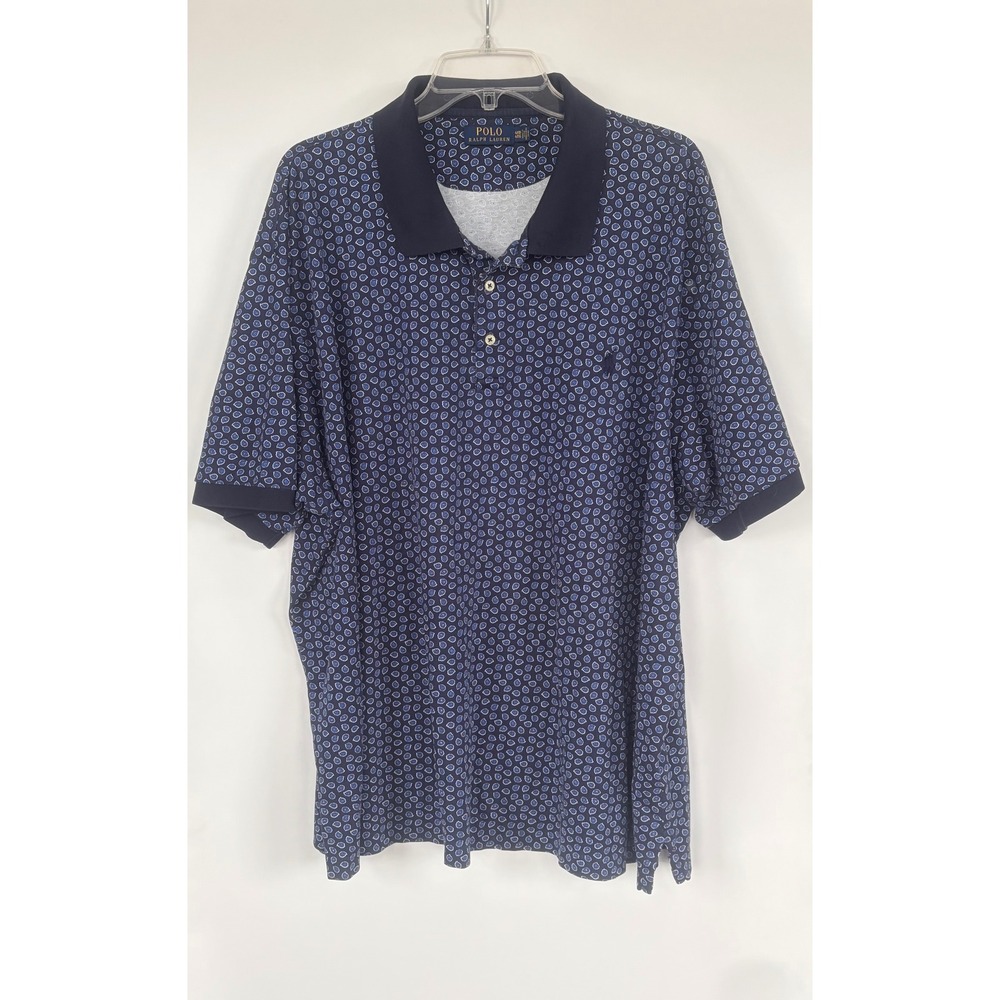 Polo Ralph Lauren Mens 4XB Blue Paisley Print Short Sleeve Polo Shirt Big & Tall